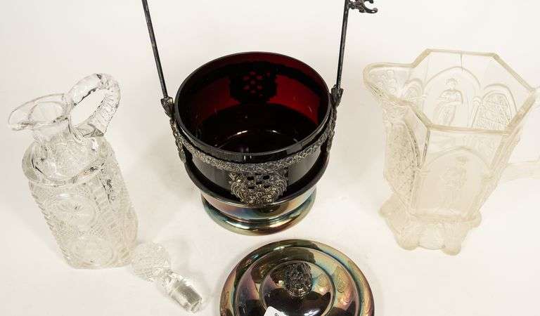 MILK PITCHER, VINEGAR CRUET AND CONDIMENT POT