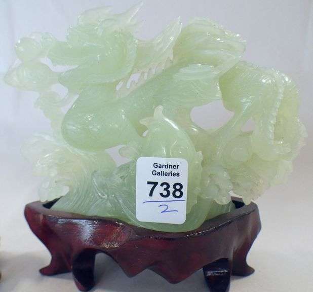 CHINESE GREEN JADE AND PINK QUARTZ CARVINGS