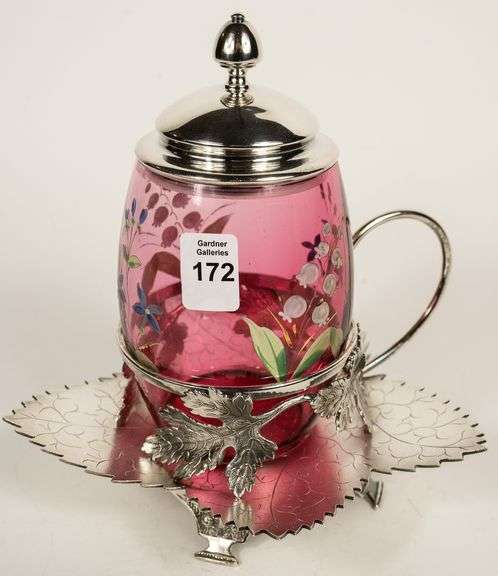 CRANBERRY GLASS PICKLE CRUET