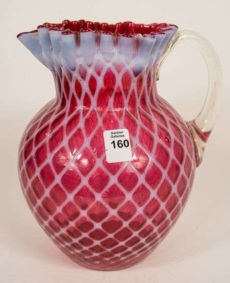 OPALESCENT CRANBERRY GLASS PITCHER