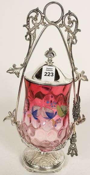 CRANBERRY TO CLEAR GLASS PICKLE CRUET