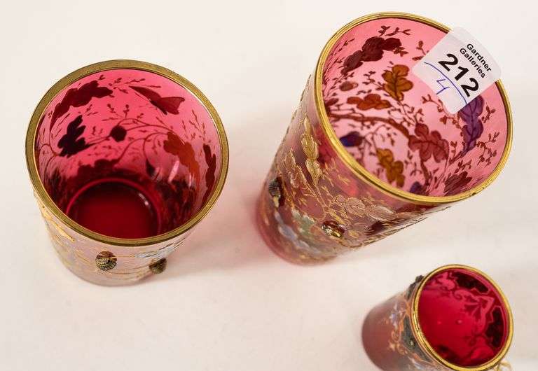 FOUR PIECES OF CRANBERRY GLASS