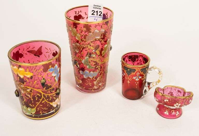 FOUR PIECES OF CRANBERRY GLASS