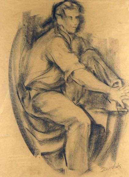 PAIR VINTAGE CHARCOAL DRAWINGS