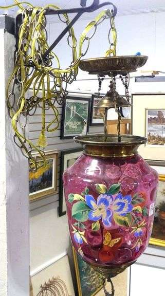 HANGING CRANBERRY GLASS LIGHT FIXTURE