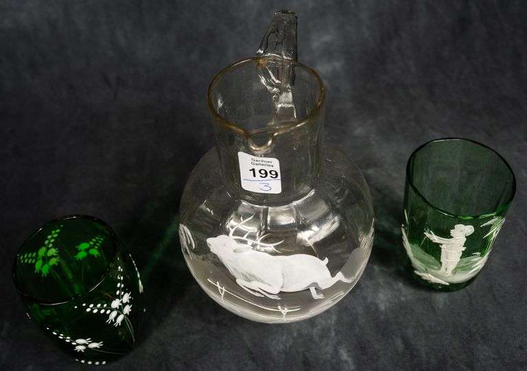 MILK PITCHER AND TWO TUMBLERS