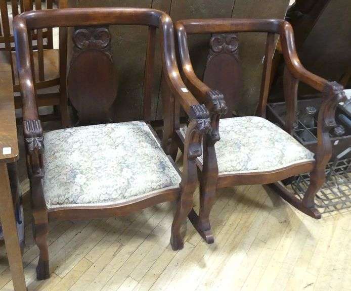 MAHOGANY "DRAGON" PARLOUR ROCKER AND ARMCHAIR