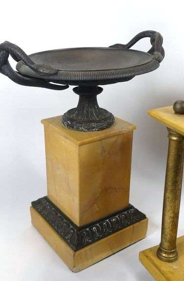 BRONZE TAZZA, TABLE LAMP & STAND