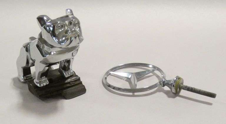 TWO CHROME HOOD ORNAMENTS