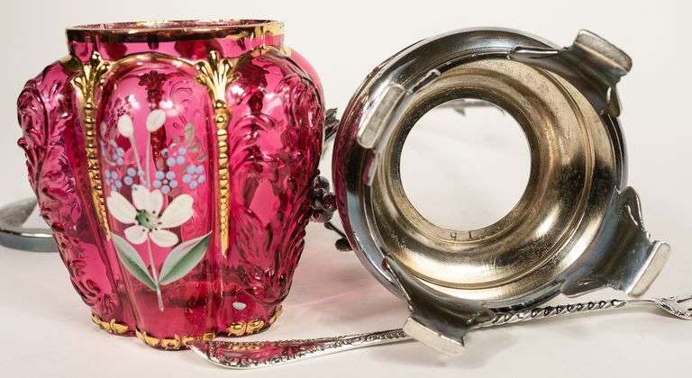 CRANBERRY GLASS PICKLE CRUET