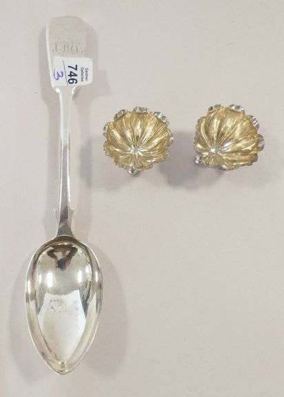 STERLING STUFFING SPOON AND OPEN SALTS