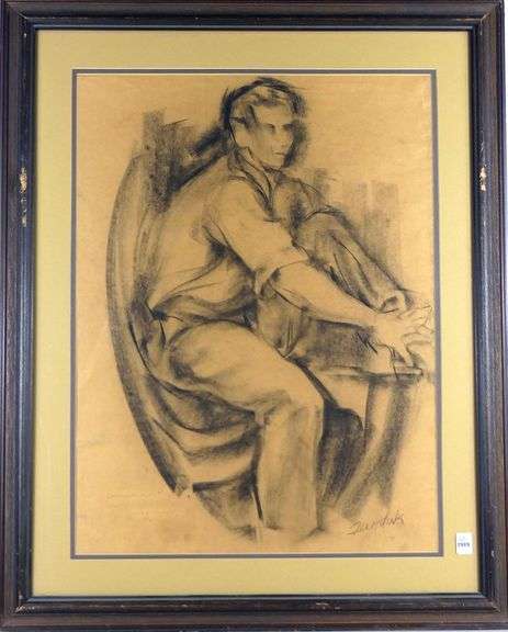 PAIR VINTAGE CHARCOAL DRAWINGS