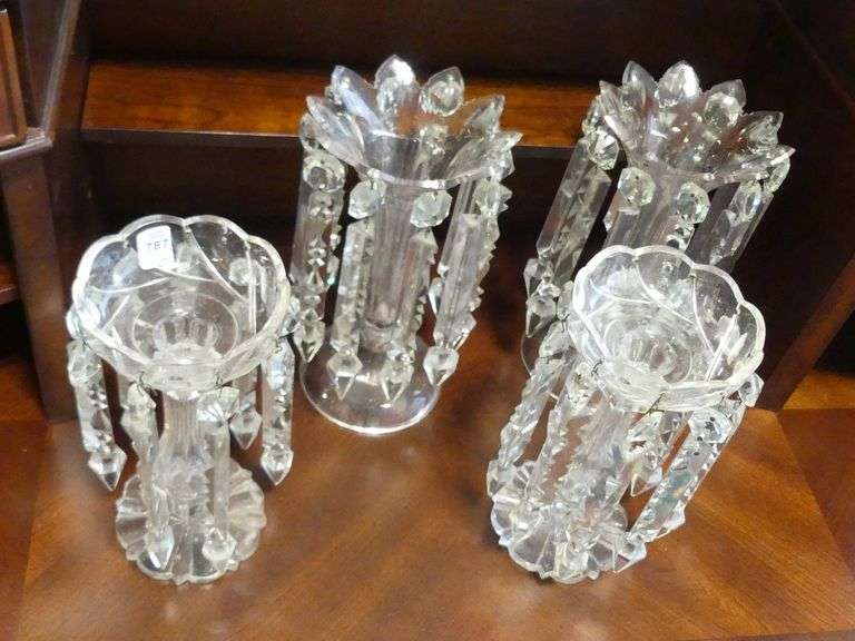 TWO PAIRS OF VICTORIAN CRYSTAL LUSTRES