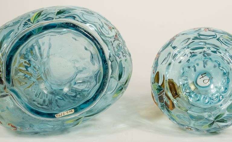 BLUE GLASS PITCHER AND CRUET