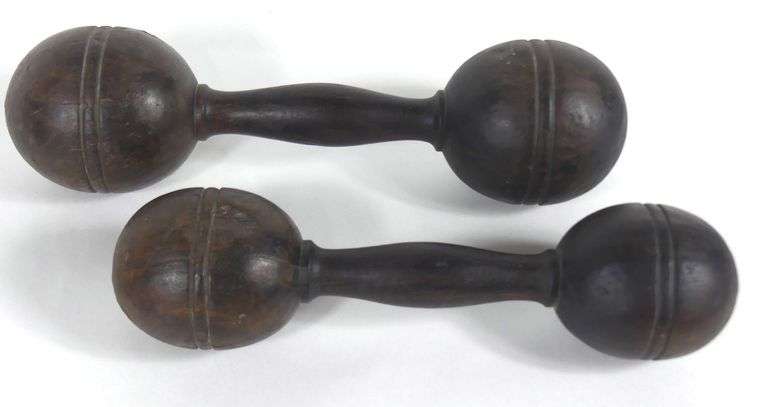 PAIR ANTIQUE WOODEN DUMBBELLS