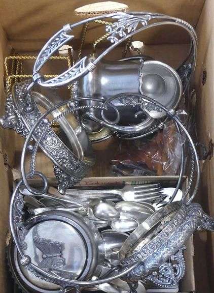 BOX LOT OF SILVER PLATE AND CUTLERY