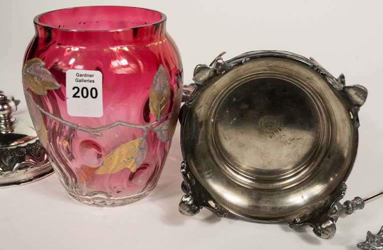 CRANBERRY TO CLEAR GLASS PICKLE CRUET