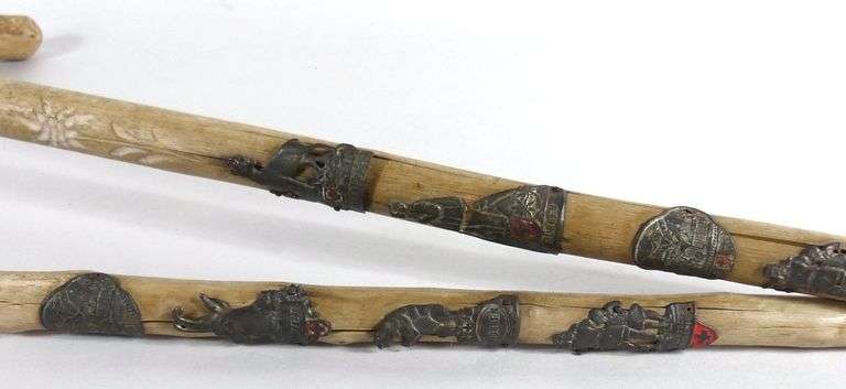 TWO PRIMITIVE CARVED WALKING STICKS & DUCK DECOY