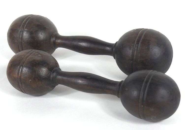 PAIR ANTIQUE WOODEN DUMBBELLS