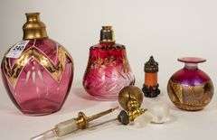 THREE SCENT BOTTLES AND ATOMIZER