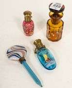 THREE SCENT BOTTLES AND DABBER