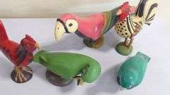 FIVE WOODEN "BIRD" CARVINGS