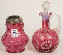 OPALESCENT GLASS CRUET AND CASTER