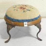 NEEDLEPOINT BUN FOOTSTOOL