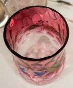 CRANBERRY TO CLEAR GLASS PICKLE CRUET