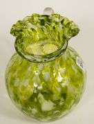 GREEN SPATTER GLASS PITCHER