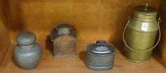 FOUR ANTIQUE METAL TEA CADDIES