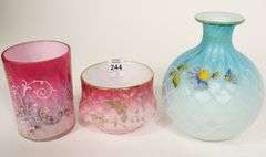 THREE PIECES OF QUILTED SATIN GLASS