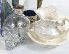 TABLE LAMP, GLASSWARE, POTTERY
