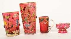 FOUR PIECES OF CRANBERRY GLASS