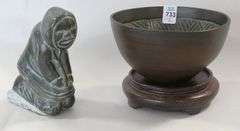 INUIT SOAPSTONE CARVING AND INDIGENOUS POTTERY BOWL
