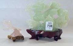 CHINESE GREEN JADE AND PINK QUARTZ CARVINGS