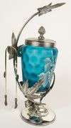 BLUE SATIN GLASS PICKLE CRUET
