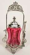 CRANBERRY GLASS PICKLE CRUET