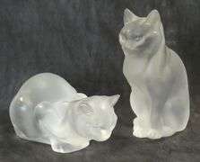 PAIR OF LALIQUE "CAT" FIGURINES