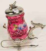 CRANBERRY GLASS PICKLE CRUET
