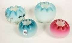 FOUR SATIN GLASS VASES