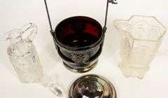 MILK PITCHER, VINEGAR CRUET AND CONDIMENT POT