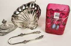 CRANBERRY GLASS PICKLE CRUET