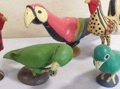 FIVE WOODEN "BIRD" CARVINGS