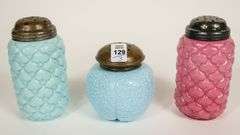 THREE CASED GLASS SUGAR CASTERS