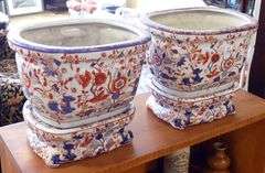 PAIR OF CHINESE IMARI PLANTERS AND STANDS