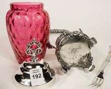 CRANBERRY GLASS PICKLE CRUET