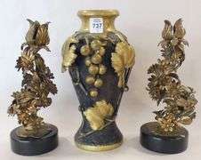 GILDED METAL CANDLESTICKS AND BRONZE VASE