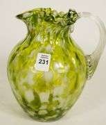 GREEN SPATTER GLASS PITCHER