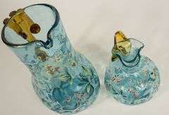 BLUE GLASS PITCHER AND CRUET